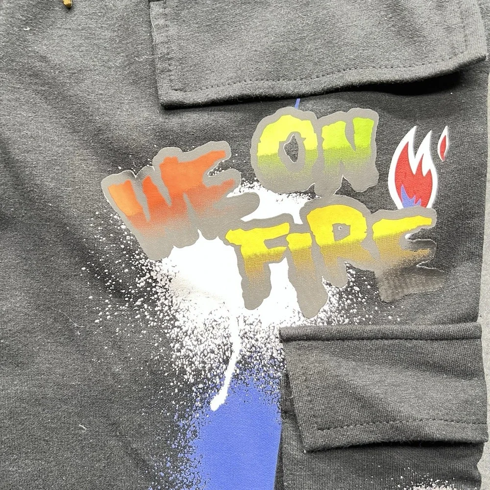 Genuine Clothing Mens Graphic Cargo Joggers Gray Streetwear Pants Paint Design